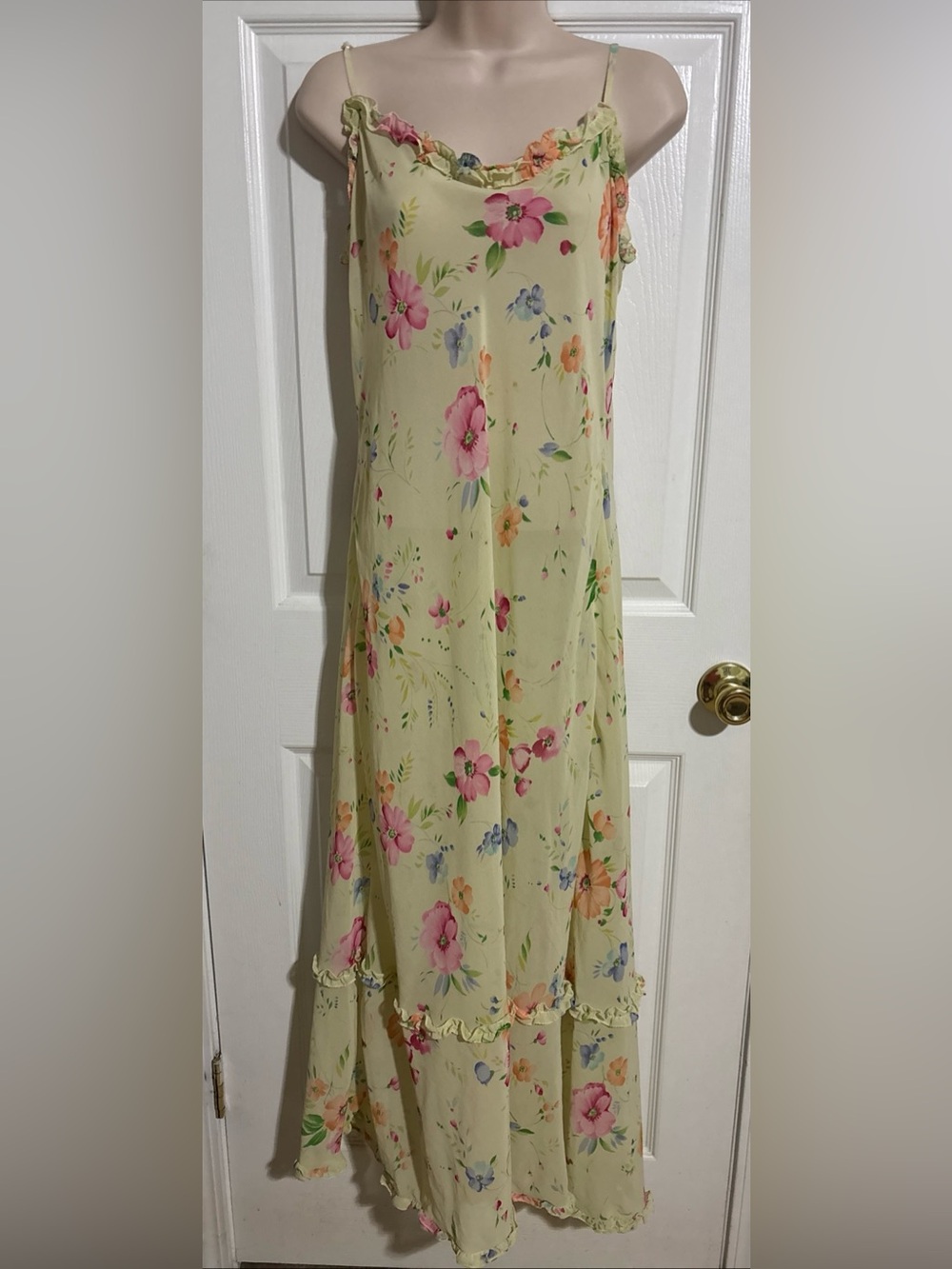 Vintage 90s Y2K Victoria's Secret  Floral Chiffon Maxi Dress Nightgown Sz M